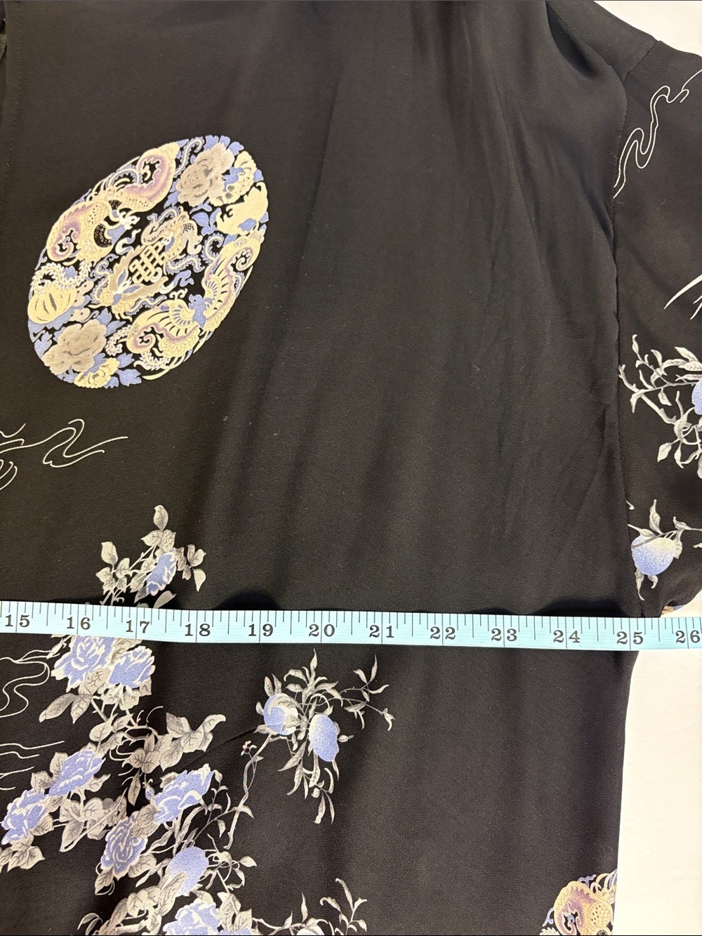 Citron 100% Silk Black Crane Floral Kimono Jacket Duster *has a few Small Snags - Picture 12 of 16